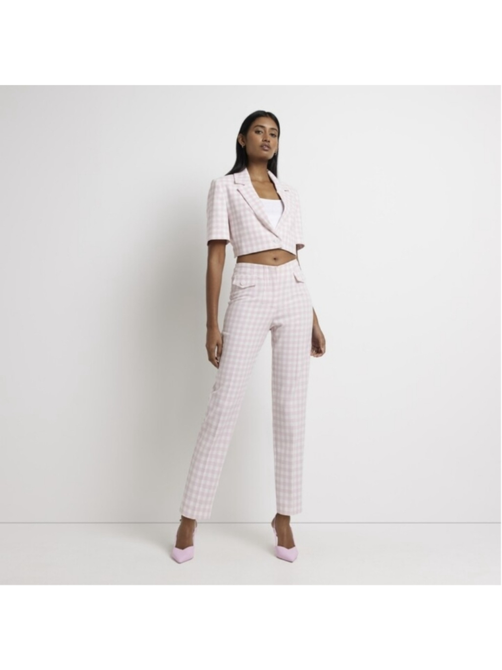 River Island Womens Pink Gingham Blazer is Size UK16 or US 12